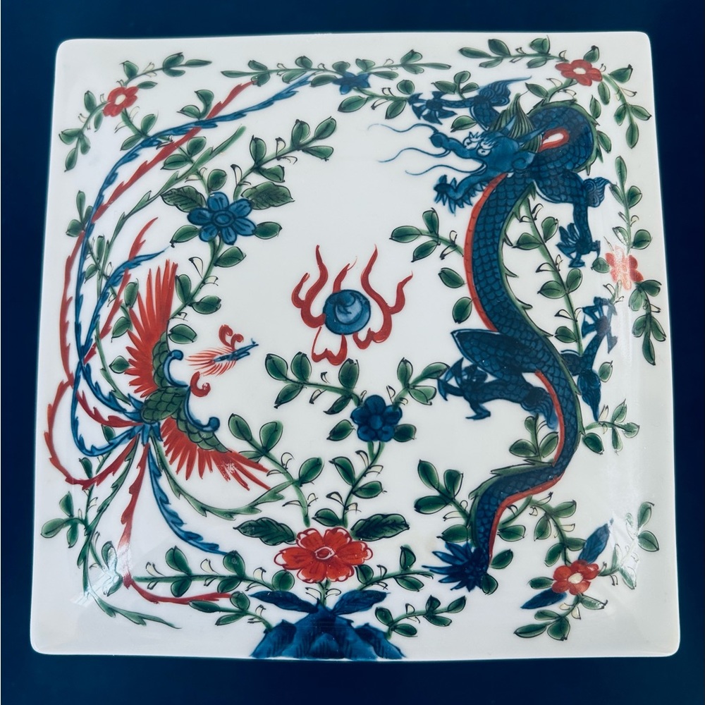 Vintage Chinese Dragon Phoenix 2 Tiered Stacked Porcelain Box | Chinoiserie - Picture 2 of 7